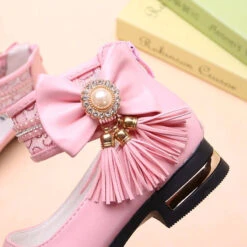Chaussures Fille D'Honneur -Princesse Magique Cosplay Boutique Chaussures en cuir pour filles pour f te mariage princesse avec n ud papillon lani re 1