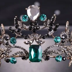 Couronne Verte Mariage -Princesse Magique Cosplay Boutique Diad me de mari e en cristal vert Baroque bandeau de mari e couronne noire accessoires 1