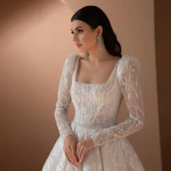 Robe De Mariée Princesse Manche Longue -Princesse Magique Cosplay Boutique Robe De Mari e De luxe en mousseline De soie avec perles avec col carr manches 2 1