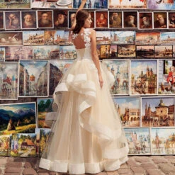 Robe De Mariée Princesse Couleur Champagne -Princesse Magique Cosplay Boutique Robe de mari e Champagne en dentelle grande taille exquise volants pour femmes 3 1