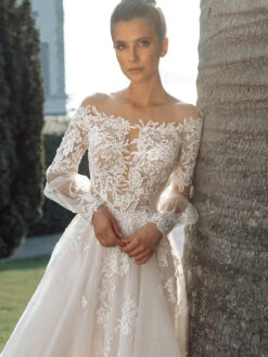 Robe De Mariée Taille Princesse 6 Robe De Mariée Taille Princesse -Princesse Magique Cosplay Boutique Robe de mari e Illusion de ligne a col rond manches longues lanternes boutons Appliques longueur 3 1