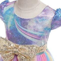 Robe Petite Fille Arc En Ciel -Princesse Magique Cosplay Boutique Robe princesse d t pour filles couleur arc en ciel Design en maille manches courtes paillettes
