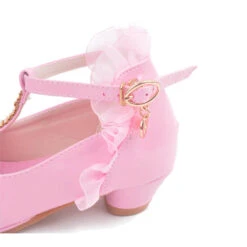 Chaussures Cérémonie Fille Rose -Princesse Magique Cosplay Boutique ULKNN chaussures de soir e en cuir pour filles talon bas en dentelle simples blanches et 2